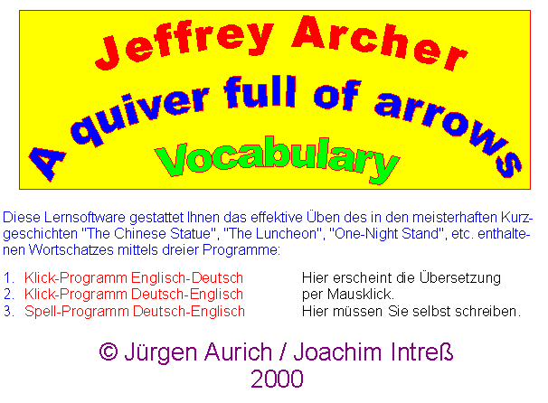 Jeffrey Archer: A quiver full of arrows / Wortliste + Vokabeltrainer