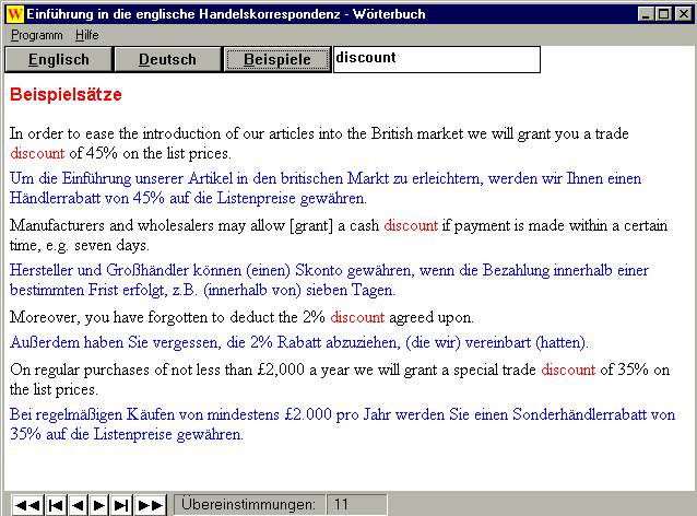 Lernsoftware Englisch / Handelskorrespondenz / Wörterbuch